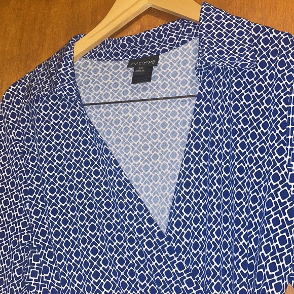 •EN FOCUS STUDIOS•NWOT BLUE/WHITE SQUARE CHECKERED 3/4 SLEEVE MIDI DRESS SIZE 14 - Picture 6 of 7